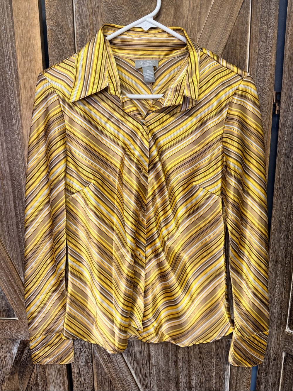 Old Navy Brown and Yellow Striped Satin Blouse